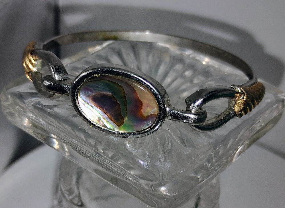 Vintage 1978 Avon Genuine Abalone Shell Hinged Bangle Bracelet